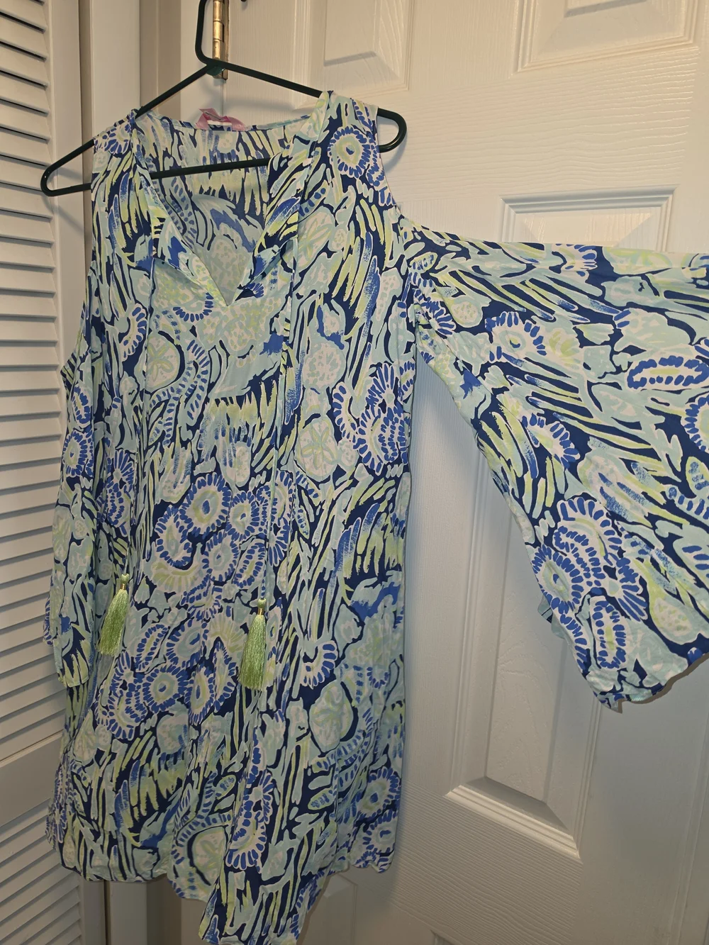 Lilly Pulitzer Blue and Lime Floral Cold-Shoulder Top